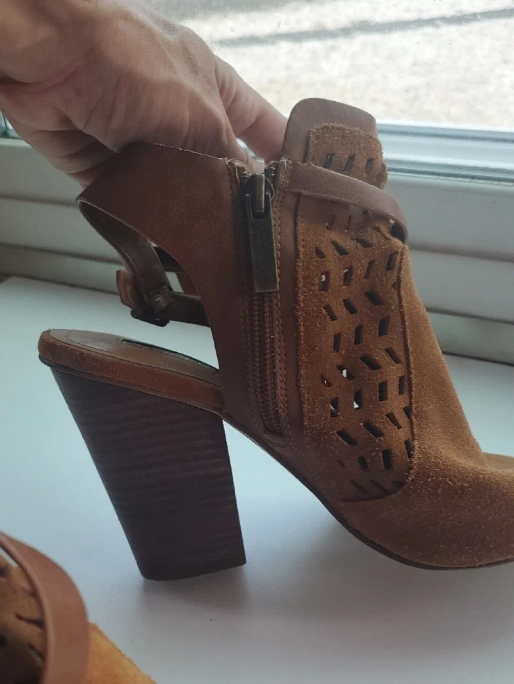 Women's Brown Suede Open-Toe Block Heel Sandals